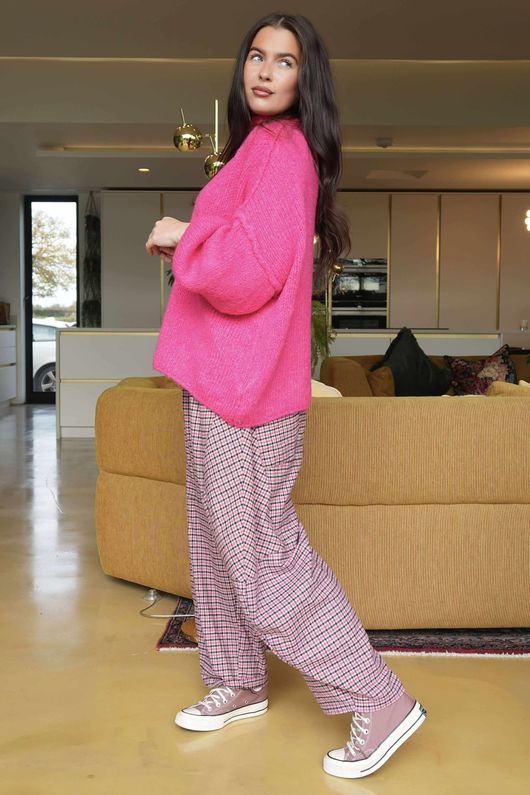 Big Softie Funnel Grunge Knit Hot Pink